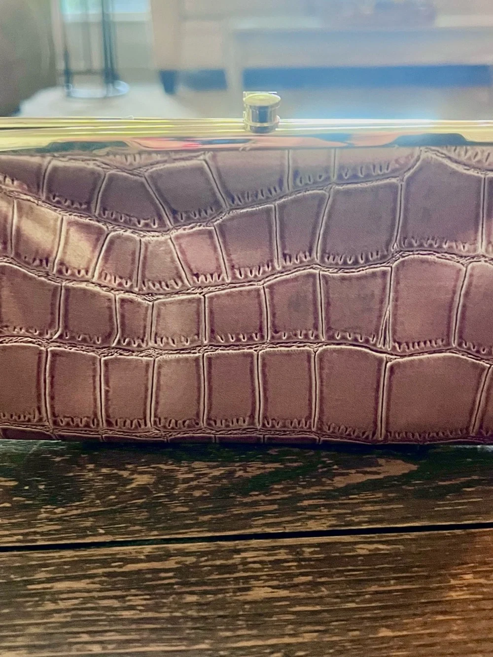 Metallic Bronze Croc-Embossed Frame Clutch by Braciano, like new!